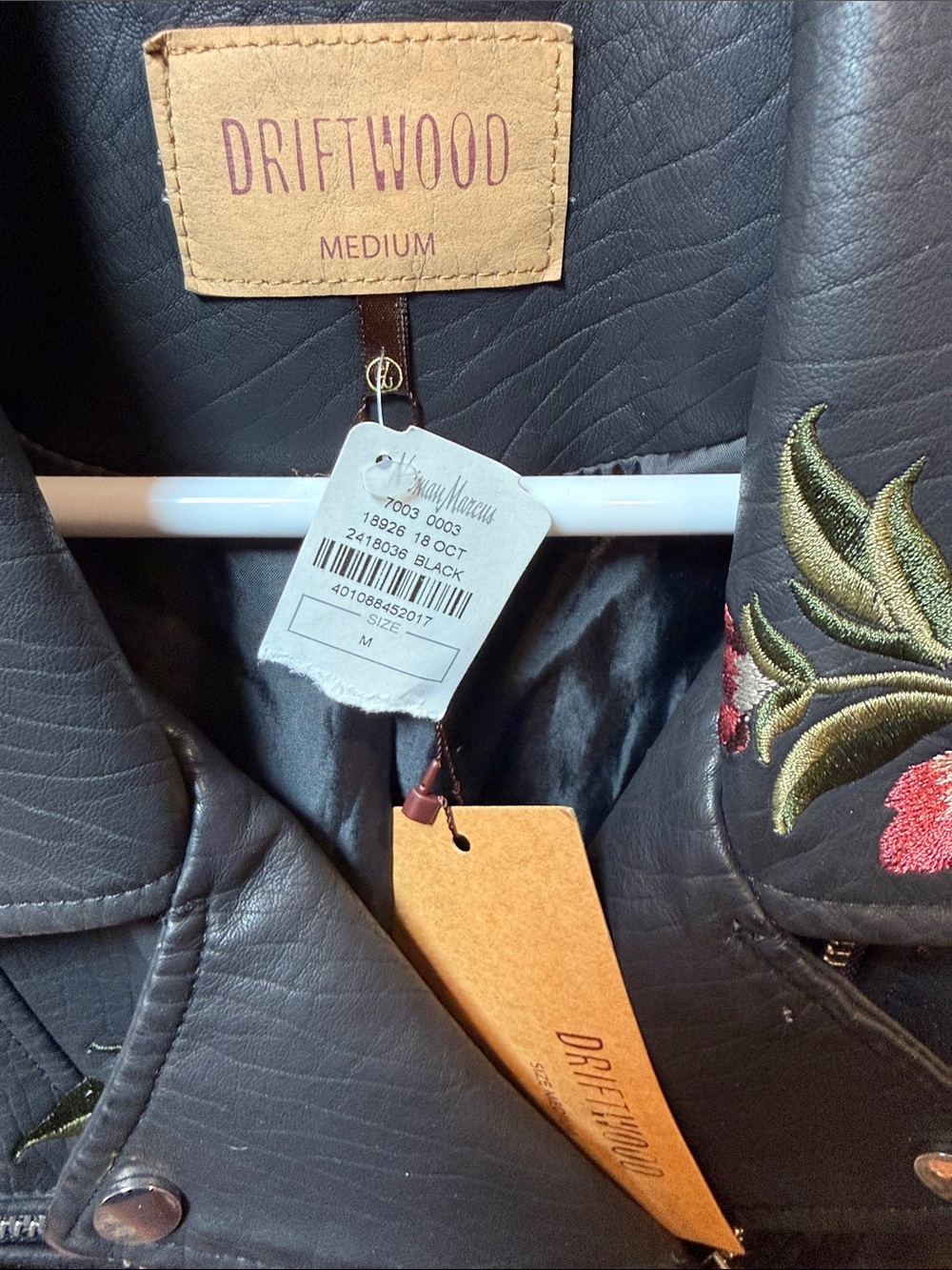 DRIFTWOOD Black Embroidered Floral Moto Jacket with Studs - Picture 2 of 5